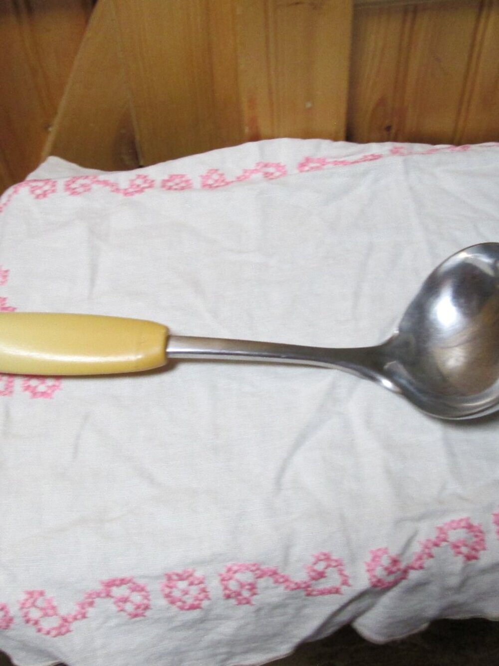 rare pyrex stainless steel soup ladle marked pyrex